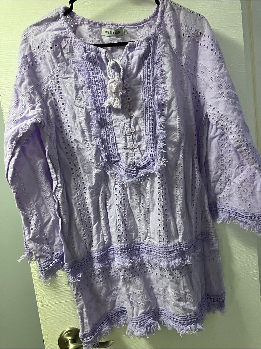 MISSLOOK Light Lavender Eyelet Tunic with Tassel Tie